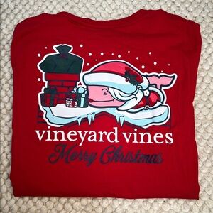 🎄Vineyard Vines Long Sleeve Red Tee Merry Christmas Mrs. Claus Whale• Small